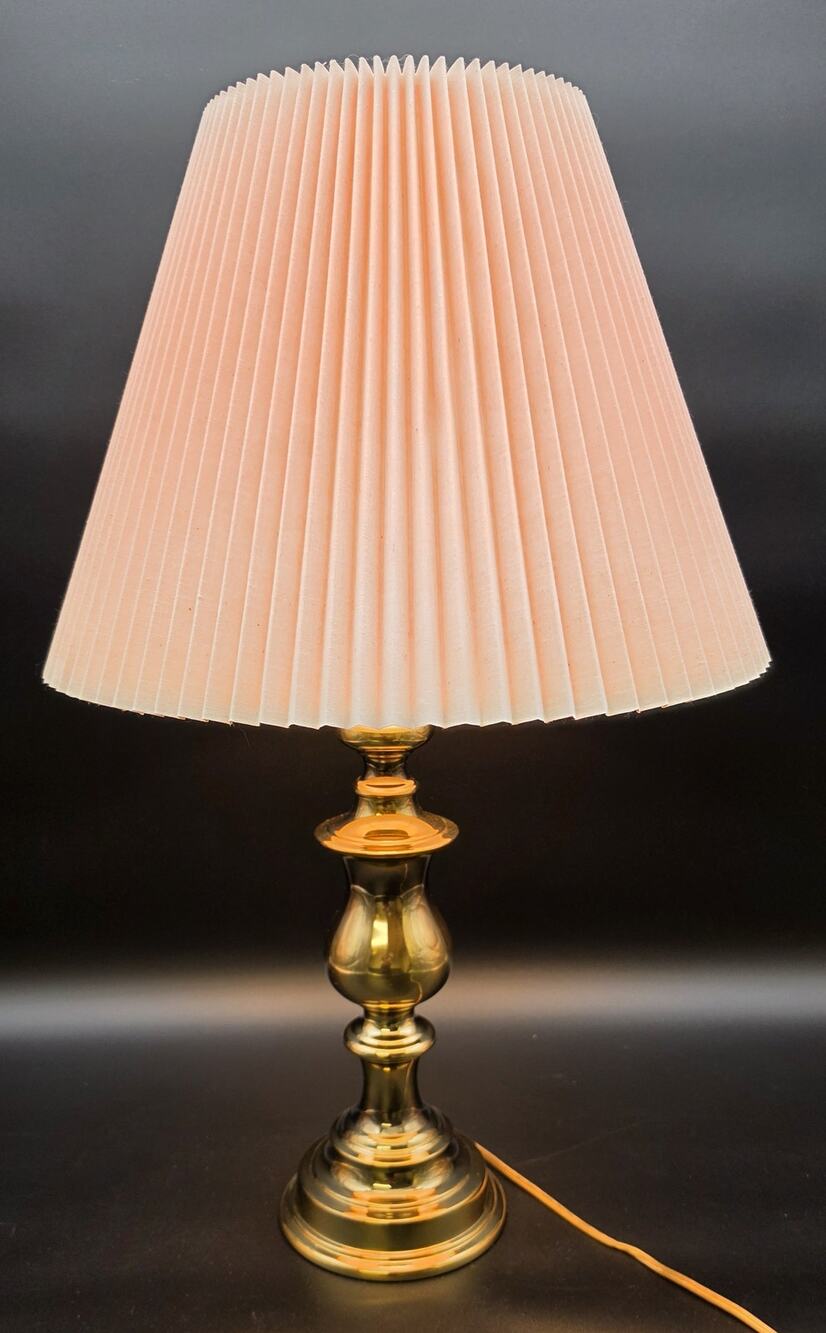 Vintage Solid Brass Table Lamp w/ Pleated Shade 25.5" Mexico Quality Made